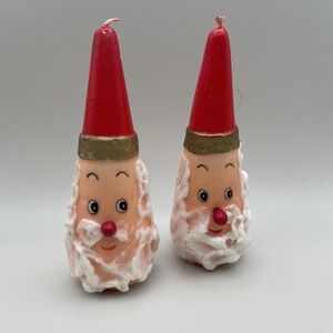 Vintage 50s 60s Midcentury Santa Claus Face Christmas Candles Tapered Cone Head‎